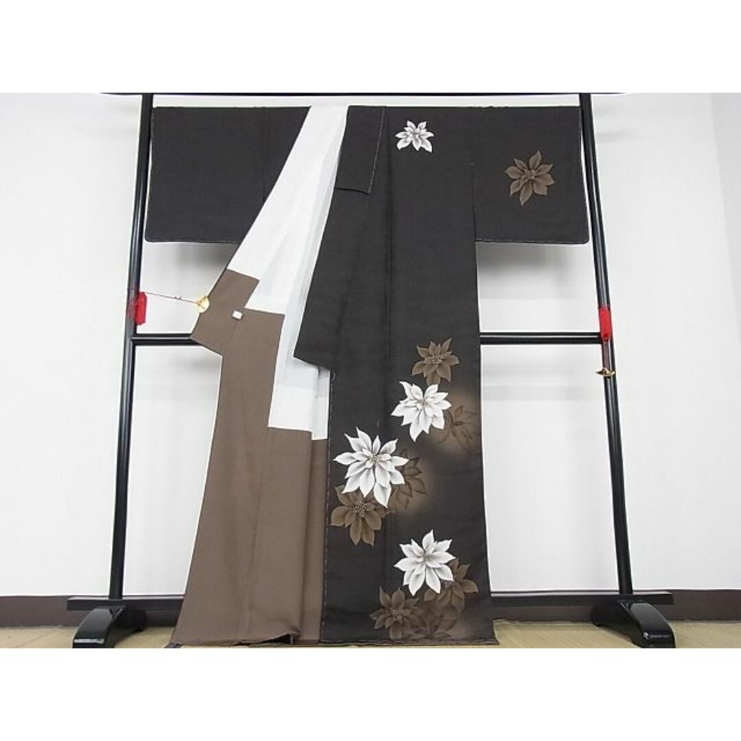 平和屋-こころ店■極上　夏物　小紋　絽　舞葉文　砥粉色地　ロング丈　着丈 172cm 裄 70cm　正絹　逸品　未使用　2kk1237