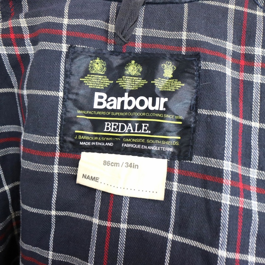 Barbour(バーブァー)の80年代 イングランド製 Barbour バブアー BEDALE オイルドジャケット ユーロ  ヨーロッパ古着 ネイビー (メンズ 34in) 中古 古着 O1371 メンズのジャケット/アウター(その他)の商品写真