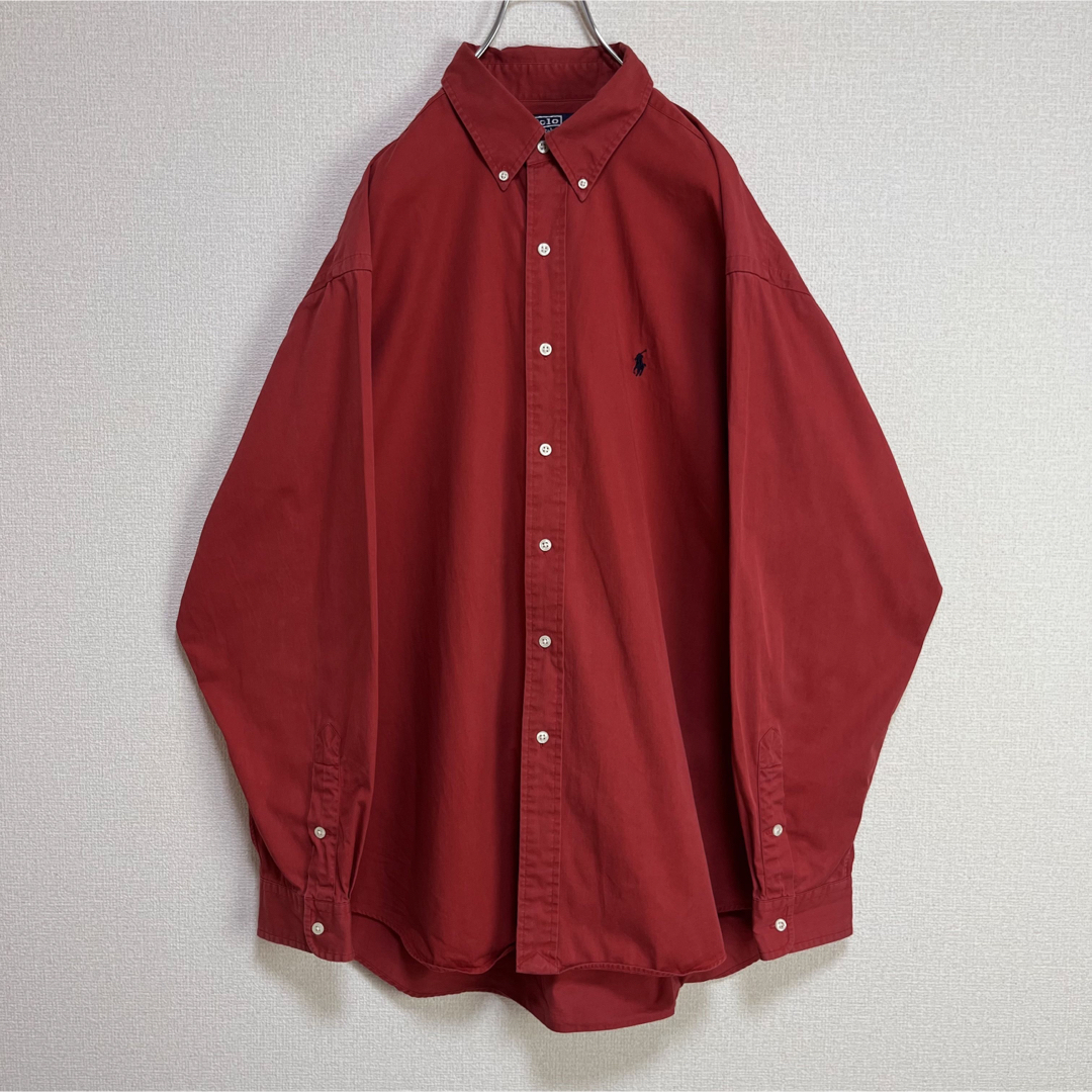 ラルフローレン BDシャツ 長袖 赤 紺ポニー刺繍 ゆるだぼ XL 90s 1