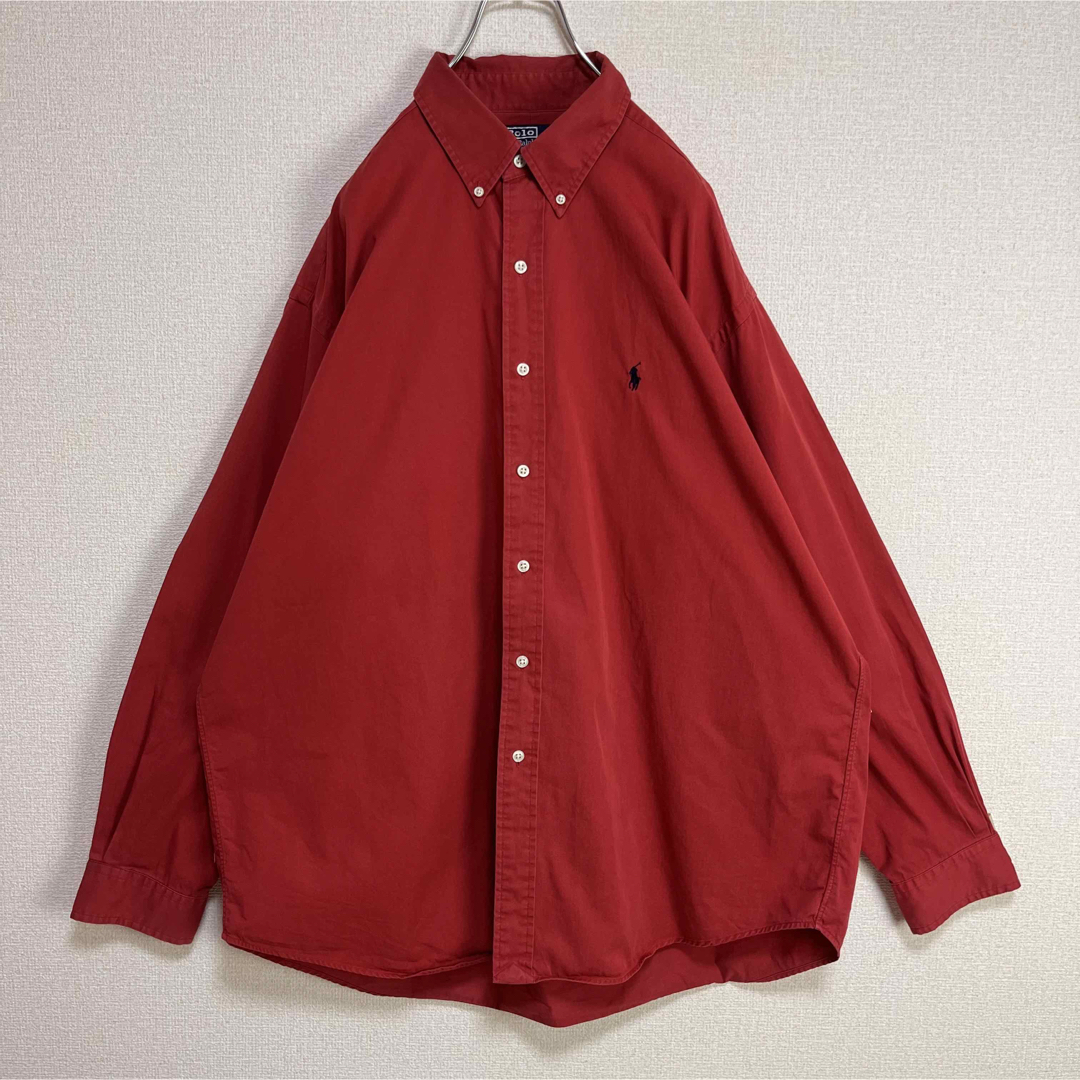 ラルフローレン BDシャツ 長袖 赤 紺ポニー刺繍 ゆるだぼ XL 90s 2