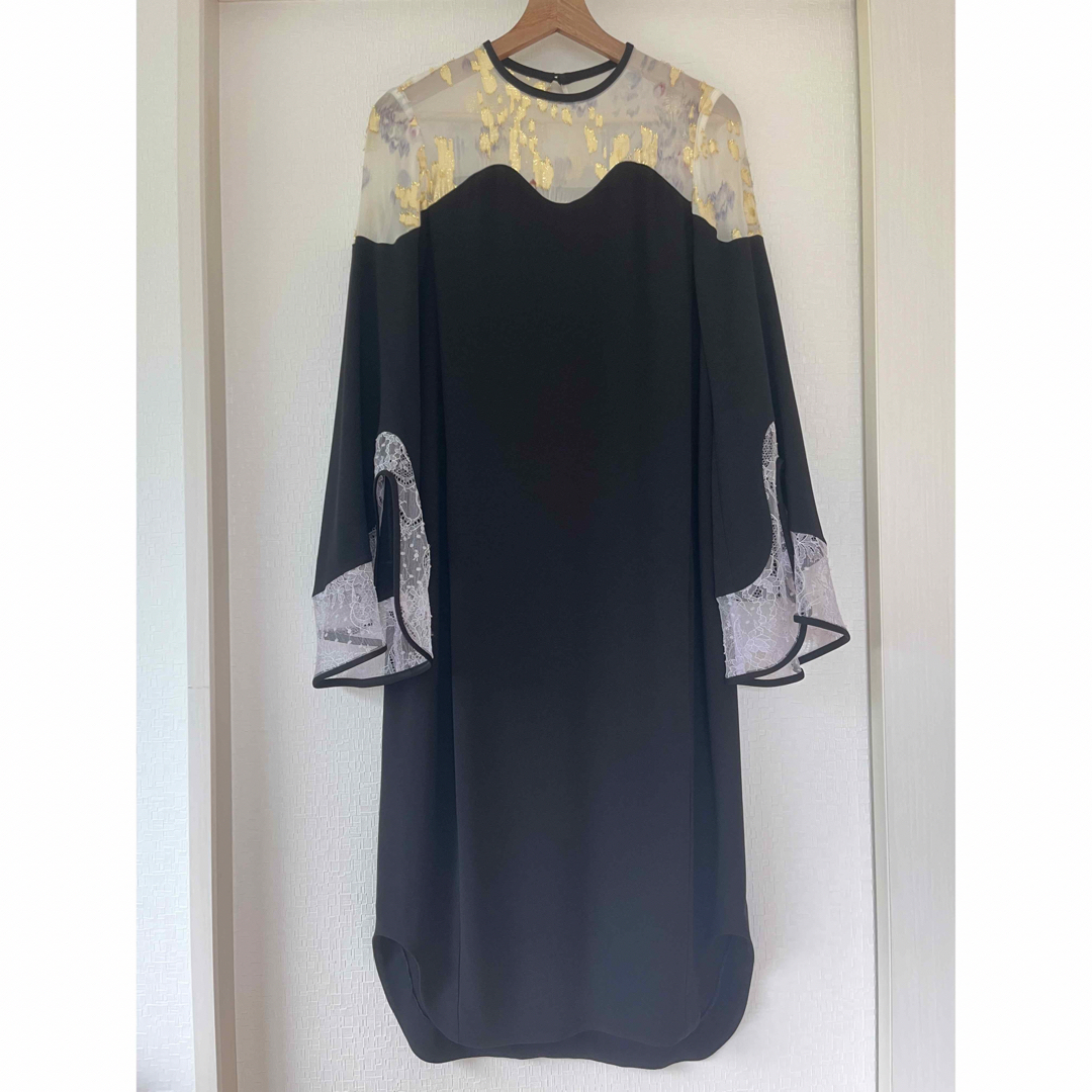 mame(マメ)のSilk Lame Printed Sleeves I-Line Dress レディースのフォーマル/ドレス(ミディアムドレス)の商品写真
