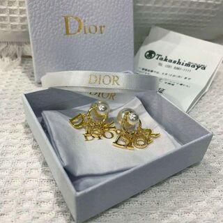 ディオール Dior ロゴ レジンパール ピアス メタル クリスタル シルバーカラー リボン フックタイプ