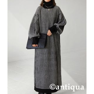 アンティカ(antiqua)の完売！送料込み★新品★ antiqua ハイネック配色ニットワンピース(ロングワンピース/マキシワンピース)