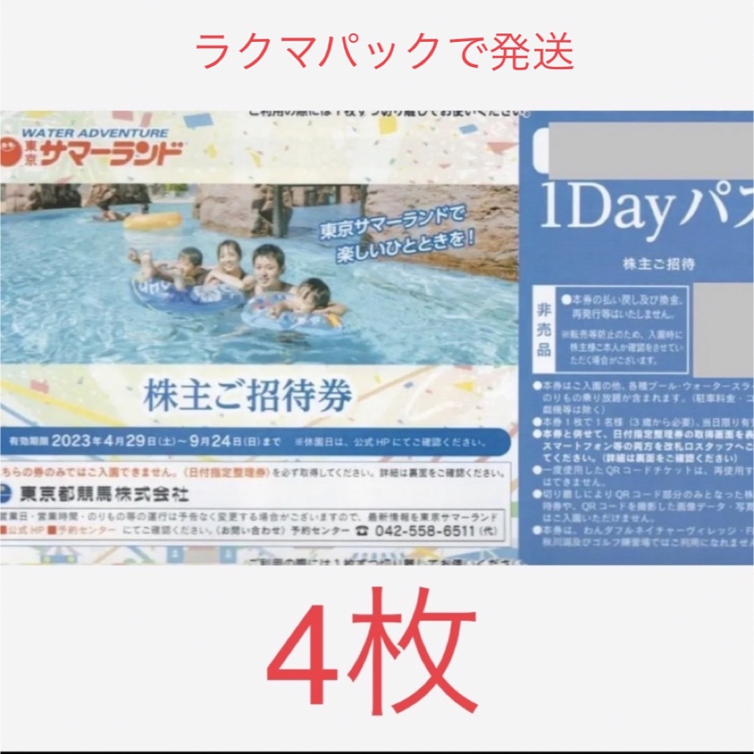 東京都競馬　株主優待　サマーランド　プール チケットの施設利用券(遊園地/テーマパーク)の商品写真