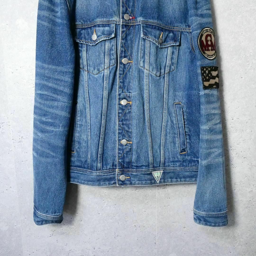 美品 GUESS JEANS バック刺繍 ロゴ ダメージ加工 デニムジャケット