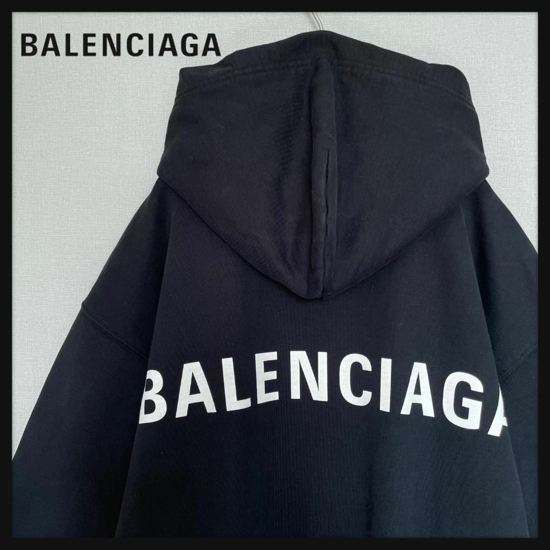 即日発送，新品BALENCIAGA刺繡バレンシアガ黒フーディプルオーバーパーカー