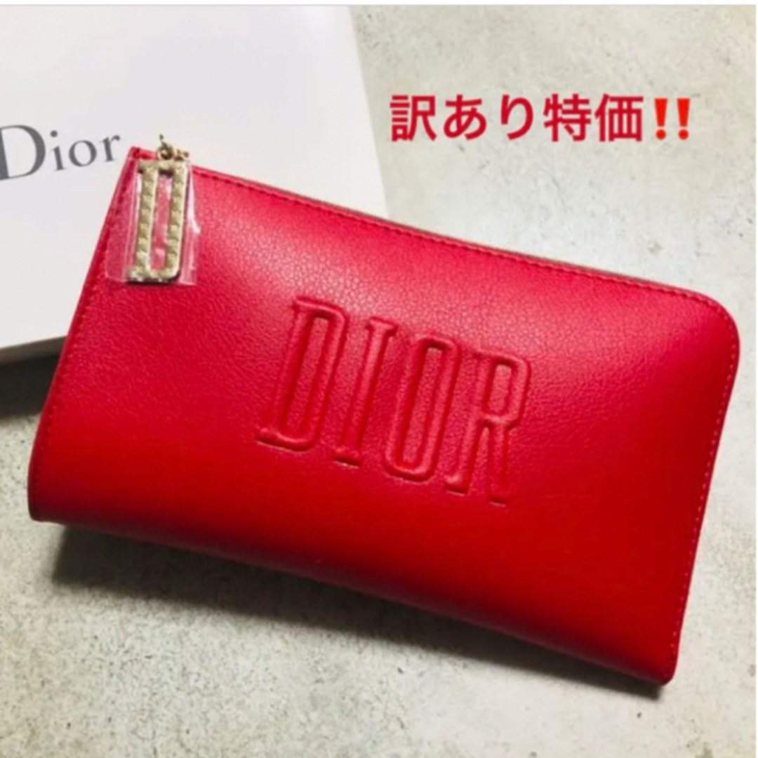 Christian Dior(クリスチャンディオール)の訳アリ特価‼︎ ディオール　ポーチ　ノベルティ　L字ファスナー　レッド レディースのファッション小物(ポーチ)の商品写真