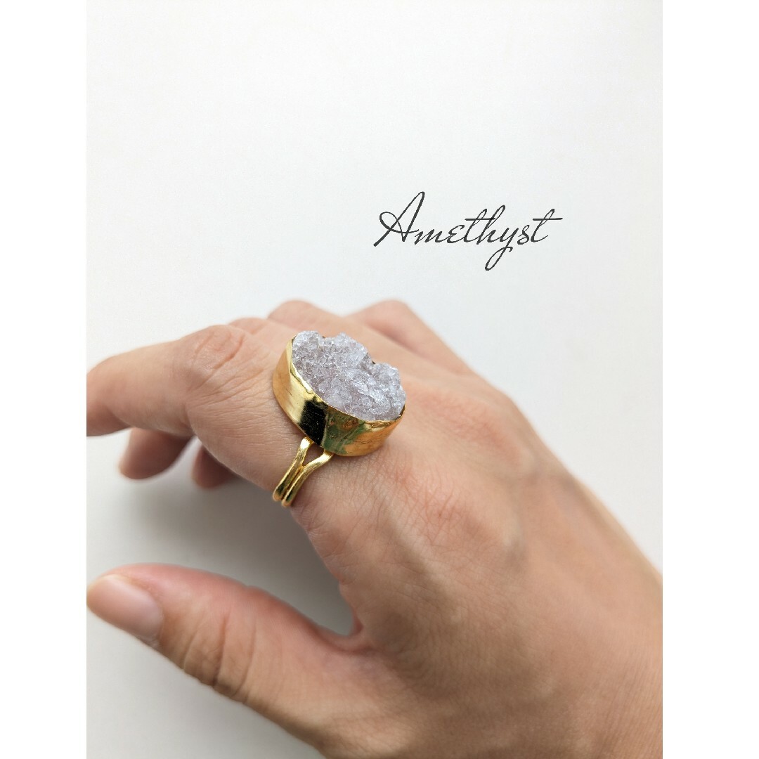 最新作★細かな結晶に包まれる「カクタスアメジスト」の世界でひとつの天然石リング レディースのアクセサリー(リング(指輪))の商品写真