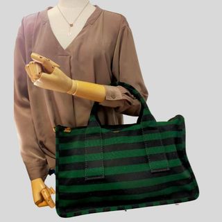 PRADA - PRADA プラダ カナパ ボーダー ハンドバッグ トートバッグ 緑