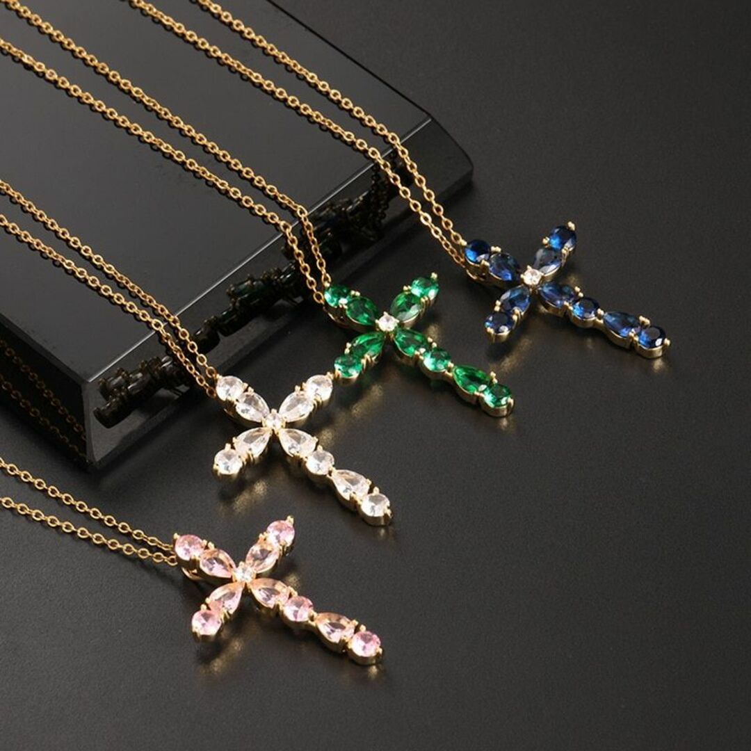 CZダイヤモンド クロス ネックレス ホワイト×ゴールド 十字架 CZダイヤモンド クロス ネックレス ホワイト×ゴールド 十字架