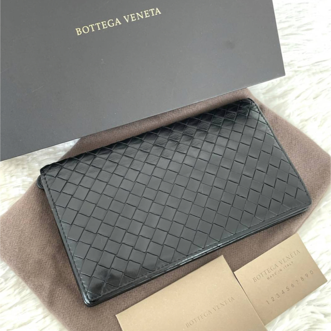 美品★BOTTEGA ボッテガ イントレチャート 二つ折り長財布 黒 ブラック