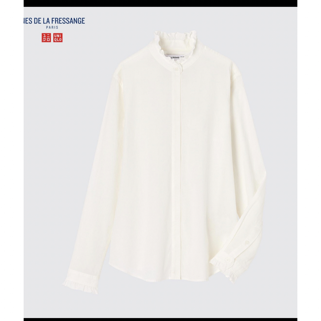 UNIQLO(ユニクロ)のちょび様専用　UNIQLO コットンフリルシャツ　M レディースのトップス(シャツ/ブラウス(長袖/七分))の商品写真