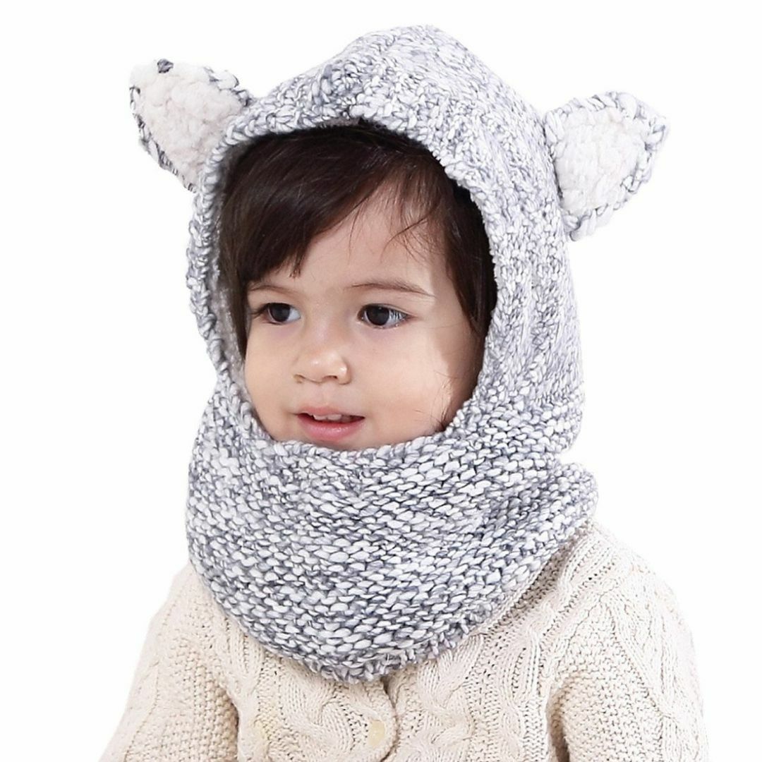 [コネクタイル] 赤ちゃん キッズ 暖かい 冬 ニット 帽子 可愛い 厚い 耳付