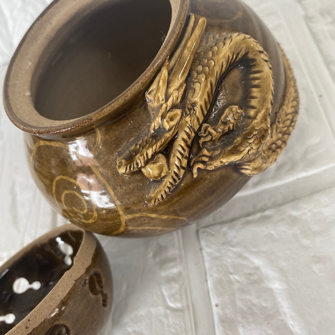 龍文香炉 香炉 骨董品 茶器 龍 陶器 コレクション  置物 飾り物 オブジェ 4