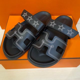 エルメス HERMES サンダル ミュール キャンバス ウッドソール シューズ レディース 36(23cm相当) ブラック