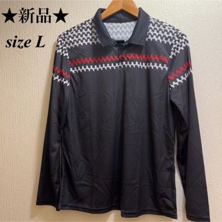 新品★ブラック★2色ボーダー柄★ポロシャツ★ゴルフウェア★ユニセックス★L(ポロシャツ)