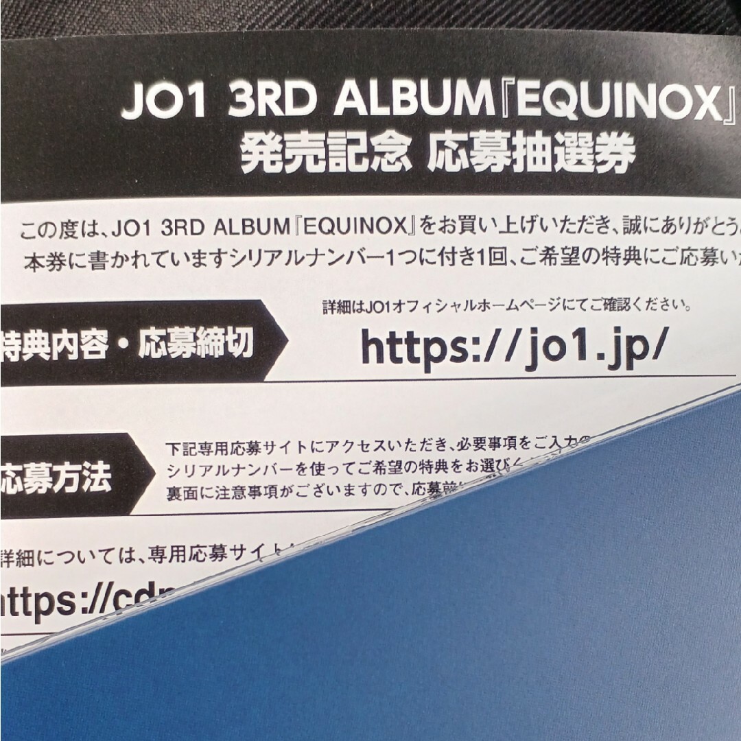 JO1 EQUINOX 応募券1枚 エンタメ/ホビーのタレントグッズ(アイドルグッズ)の商品写真