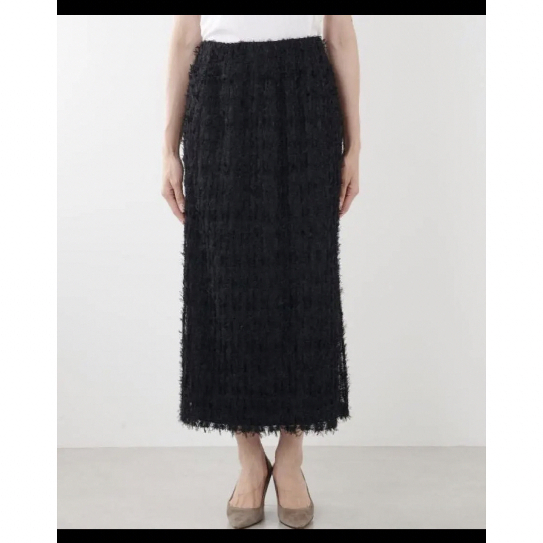 Whim Gazette(ウィムガゼット)のラインチュールスカート　ブラック　F ウィムガゼット　モケモケ　フェザー レディースのスカート(ロングスカート)の商品写真
