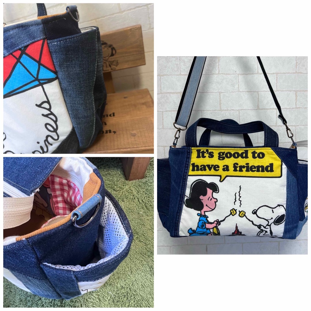 お散歩バック ハンドメイド トートバッグ デニムリメイク スヌーピー