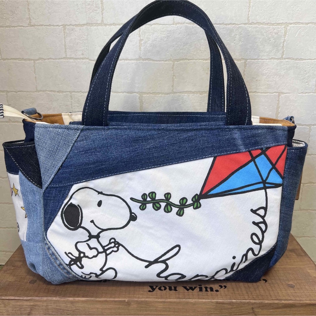 お散歩バック ハンドメイド トートバッグ デニムリメイク スヌーピー