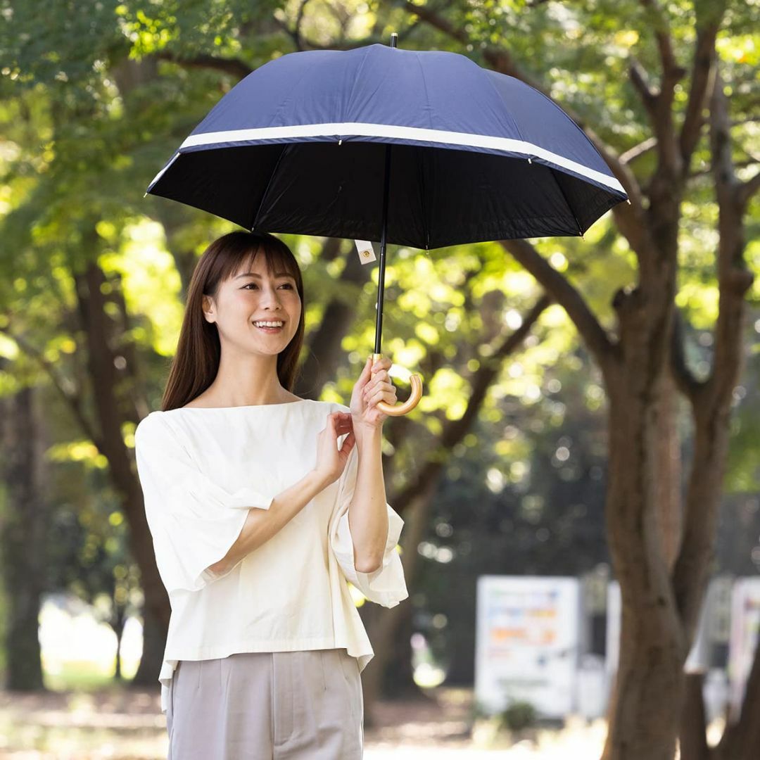 【色: ネイビー】日傘 クールプラス ＵＶ遮熱遮光コンパクト長傘 リボン 晴雨兼 6