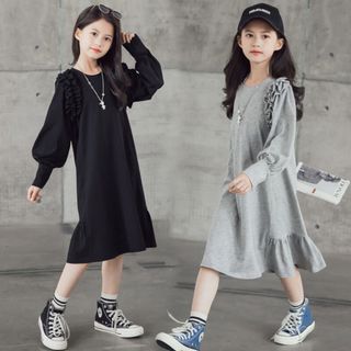 KWFB038キッズ 子供服 ロングワンピース カジュアル 春秋 ゆったり (ワンピース)