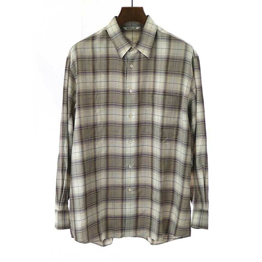 AURALEE オーラリー 23AW SUPER LIGHT WOOL CHECK SHIRT スーパーライトウールチェックシャツ ブラウン 4