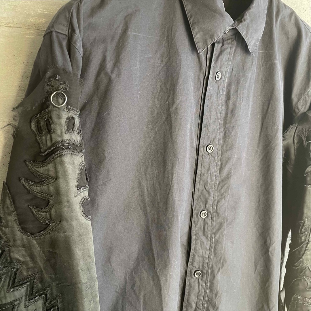 TSUTSU 袖 デザインパッチワーク コットンドレスシャツ