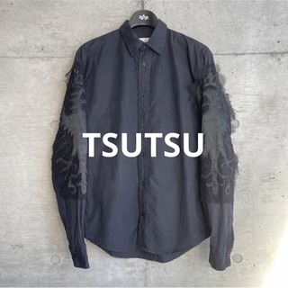 TSUTSU 袖 デザインパッチワーク コットンドレスシャツ