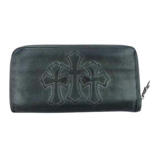 クロムハーツ(Chrome Hearts)のCHROME HEARTS クロムハーツ（原本無） 財布 REC F ZIP 3PTCH 3セメタリークロス ラウンドジップ レザー ウォレット 財布  グレー系 ブラック系【中古】(長財布)