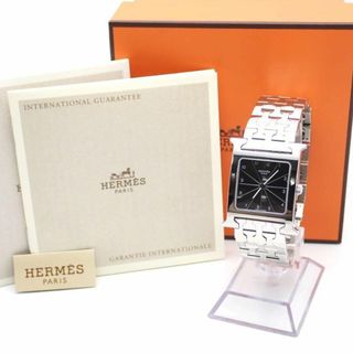 エルメス(Hermes)の稼働品☆HERMES エルメス Hウォッチ クオーツ メンズ腕時計 黒文字盤(腕時計(アナログ))