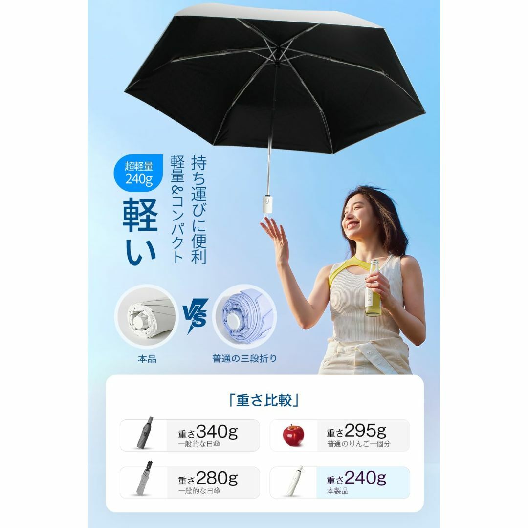【色: ホワイト】日傘 UVカット 【超軽量240g・遮光・遮熱】 折りたたみ傘 2