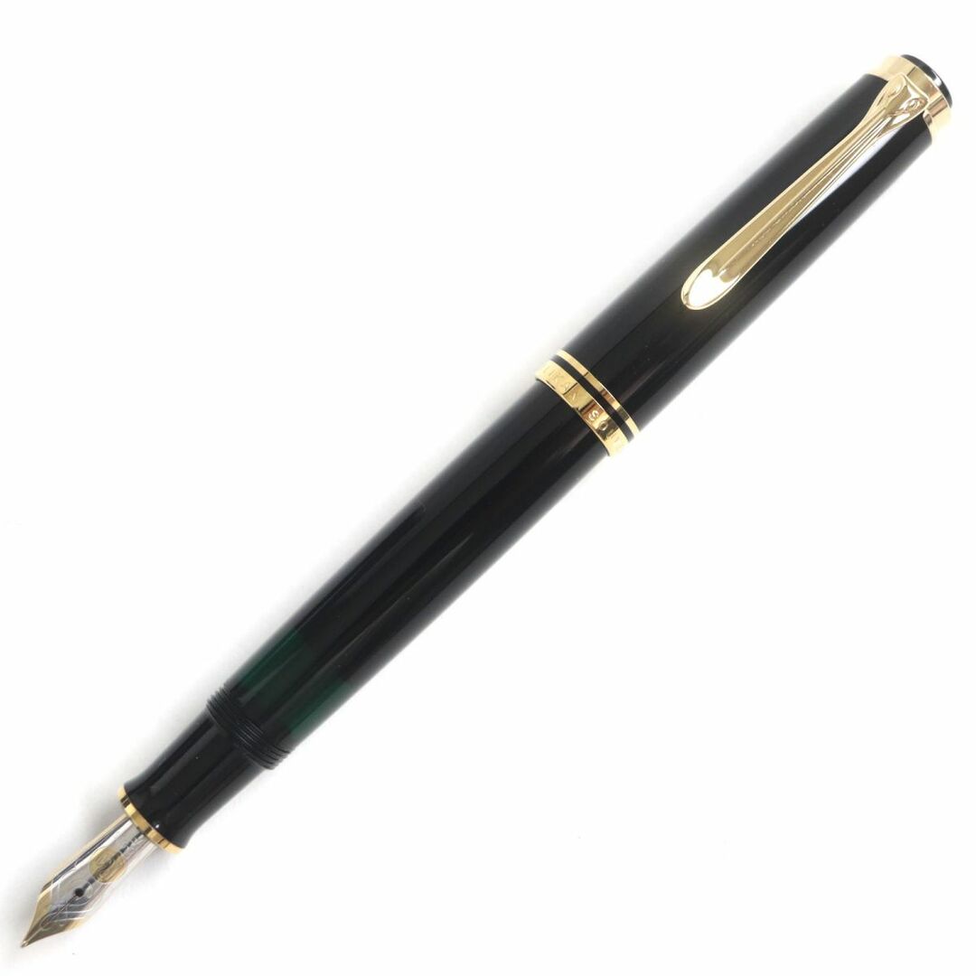 美品▼Pelikan ペリカン M405 スーベレーン 吸引式 ペン先14K 万年筆 ブラック×ゴールド Fニブ ドイツ製 箱・ケース・インク付き