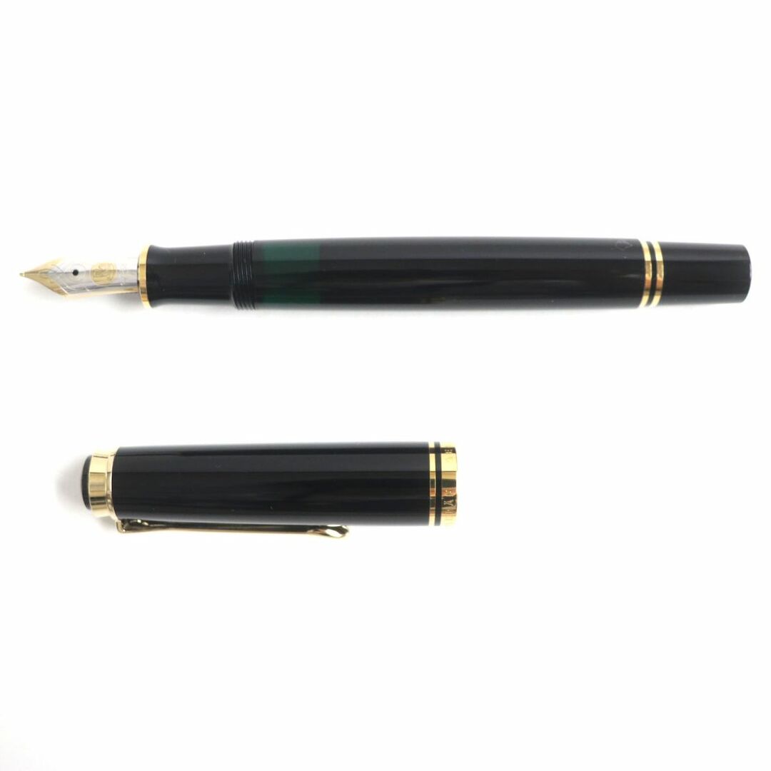 美品▼Pelikan ペリカン M405 スーベレーン 吸引式 ペン先14K 万年筆 ブラック×ゴールド Fニブ ドイツ製 箱・ケース・インク付き