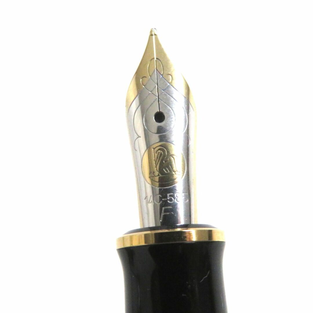 美品▽Pelikan ペリカン M405 スーベレーン 吸引式 ペン先14K 万年筆 ブラック×ゴールド Fニブ ドイツ製 箱・ケース・インク付き 