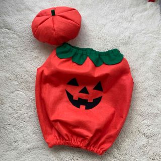 ハロウィン　かぼちゃ衣装(かぼちゃ帽子付き)　80〜90センチ　ハンドメイド(ファッション雑貨)