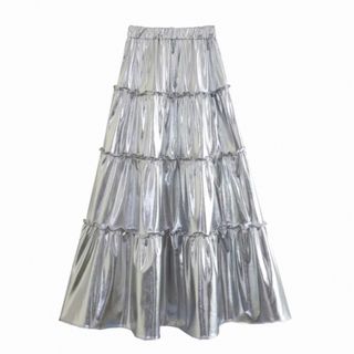 アメリヴィンテージ(Ameri VINTAGE)のlitmus Silver skirt シルバー　スカート　メタリック(ロングスカート)