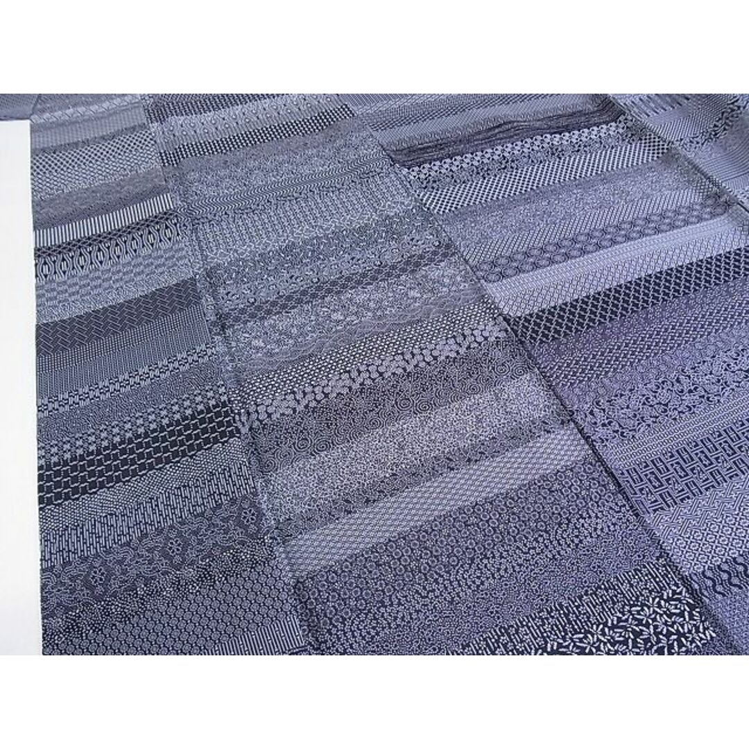 平和屋-こころ店□極上 お召 単衣 横段吉祥文 黒地 着丈168cm 裄丈67cm ...