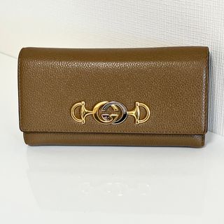 GUCCI グッチ ホースビット ゴールド シルバー金具 長財布 ブラウン 茶色-