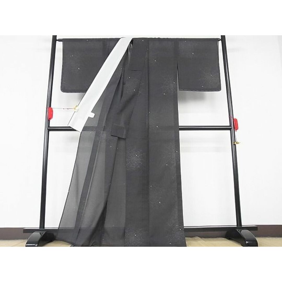 平和屋-こころ店□極上 夏物 小紋 紗 蜘蛛の巣 着丈164cm 裄丈66cm
