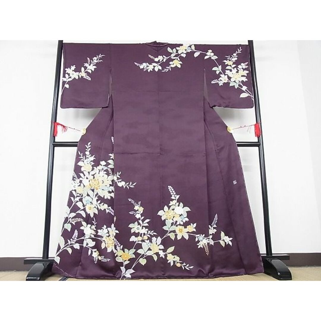 平和屋-こころ店■極上 創業460年・千總 訪問着 枝花文 紫鳶色地 金彩 着丈168cm 裄丈69cm 正絹 逸品 未使用 3kk2785