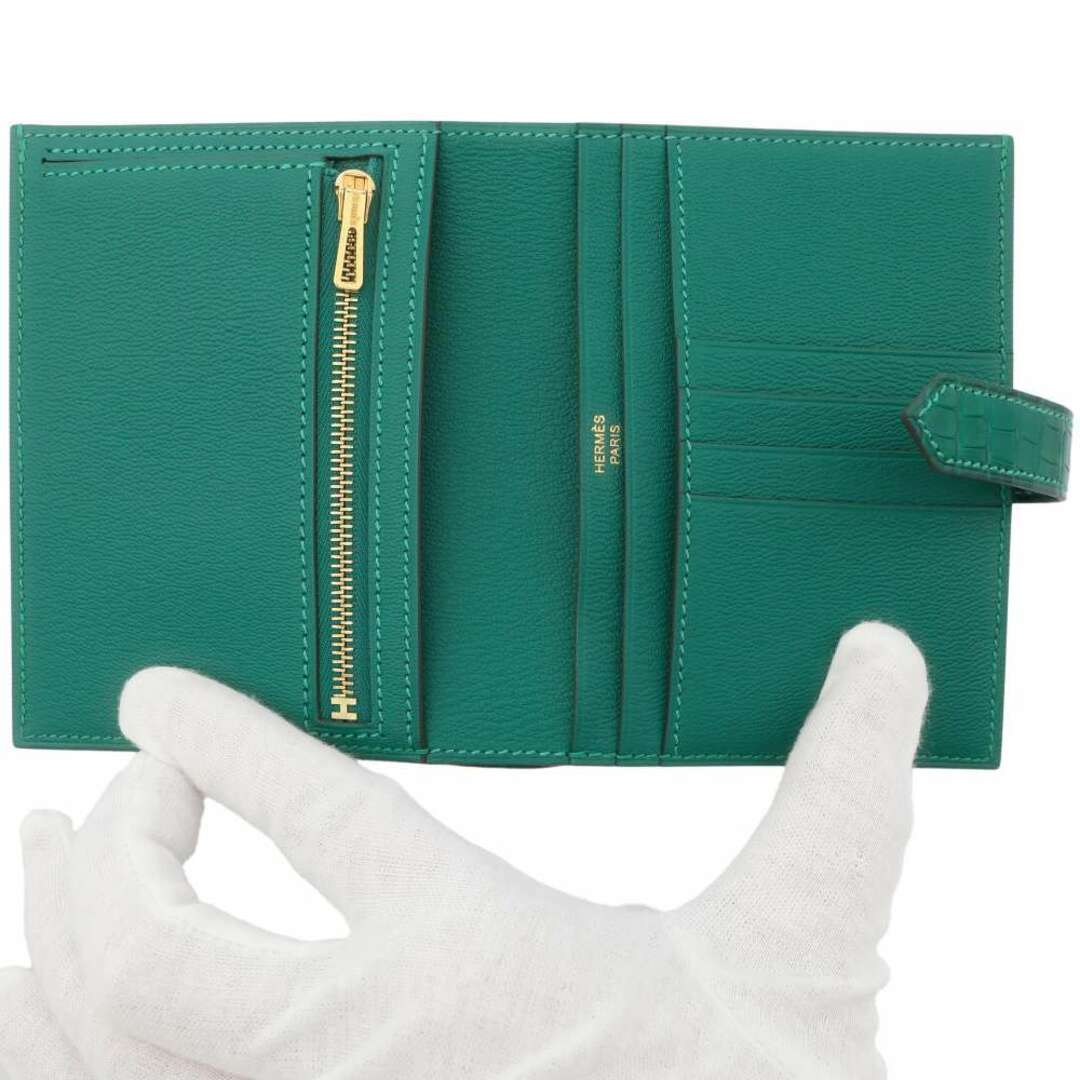 エルメス 二つ折り財布 ベアンコンパクト マラカイト/ゴールド金具