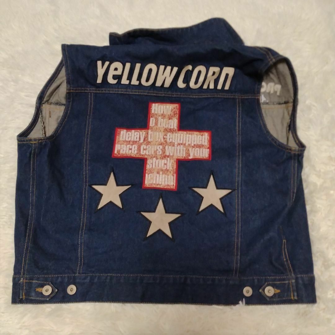 YELLOW CORN デニム ベスト 刺繍 L相当