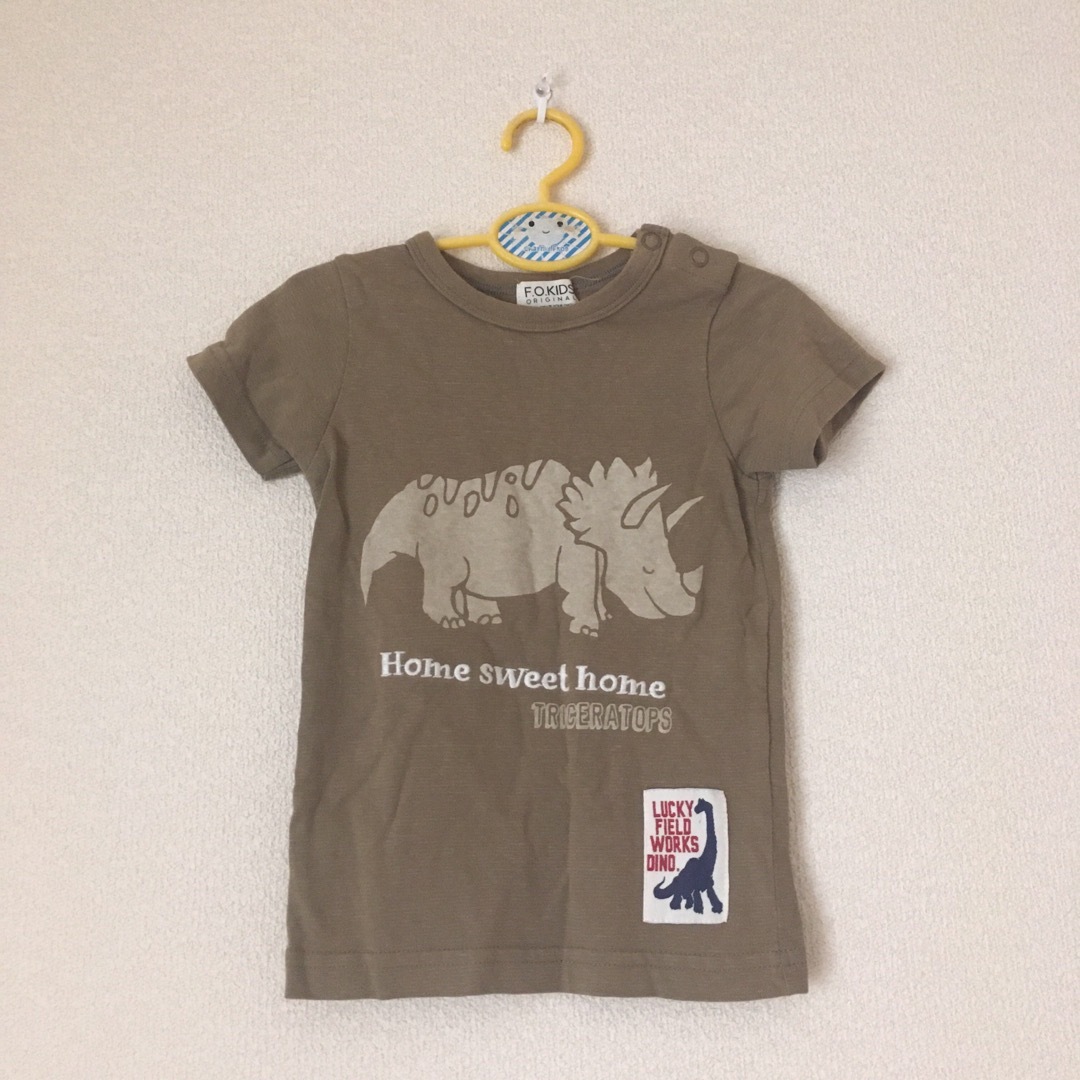 F.O.KIDS(エフオーキッズ)の【水通しのみ】ダイナソー　恐竜刺繍ワッペンTシャツ  & 総柄裏起毛カバーオール キッズ/ベビー/マタニティのベビー服(~85cm)(ロンパース)の商品写真