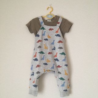 エフオーキッズ(F.O.KIDS)の【水通しのみ】ダイナソー　恐竜刺繍ワッペンTシャツ  & 総柄裏起毛カバーオール(ロンパース)