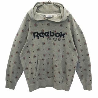 リーボック(Reebok)のリーボック 総柄 スウェットパーカー O グレー Reebok CLASSIC プルオーバー メンズ 【中古】  【230919】(パーカー)