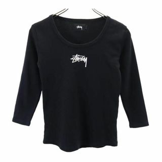 ステューシー(STUSSY)のステューシー 日本製 七分袖 カットソー S ブラック STUSSY ロゴ刺繍 レディース 【中古】  【230919】 メール便可(カットソー(長袖/七分))