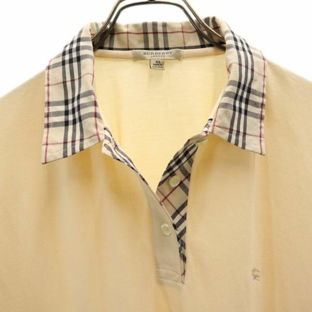 バーバリー 襟チェック 半袖 ポロシャツ XL ベージュ系 BURBERRY ロゴ 鹿の子 レディース 【中古】 【230919】