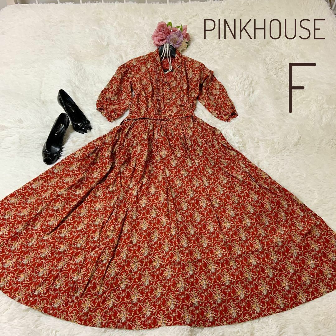 極美品】PINKHOUSE ピンクハウス 花柄 ロングワンピース 赤 ふんわり