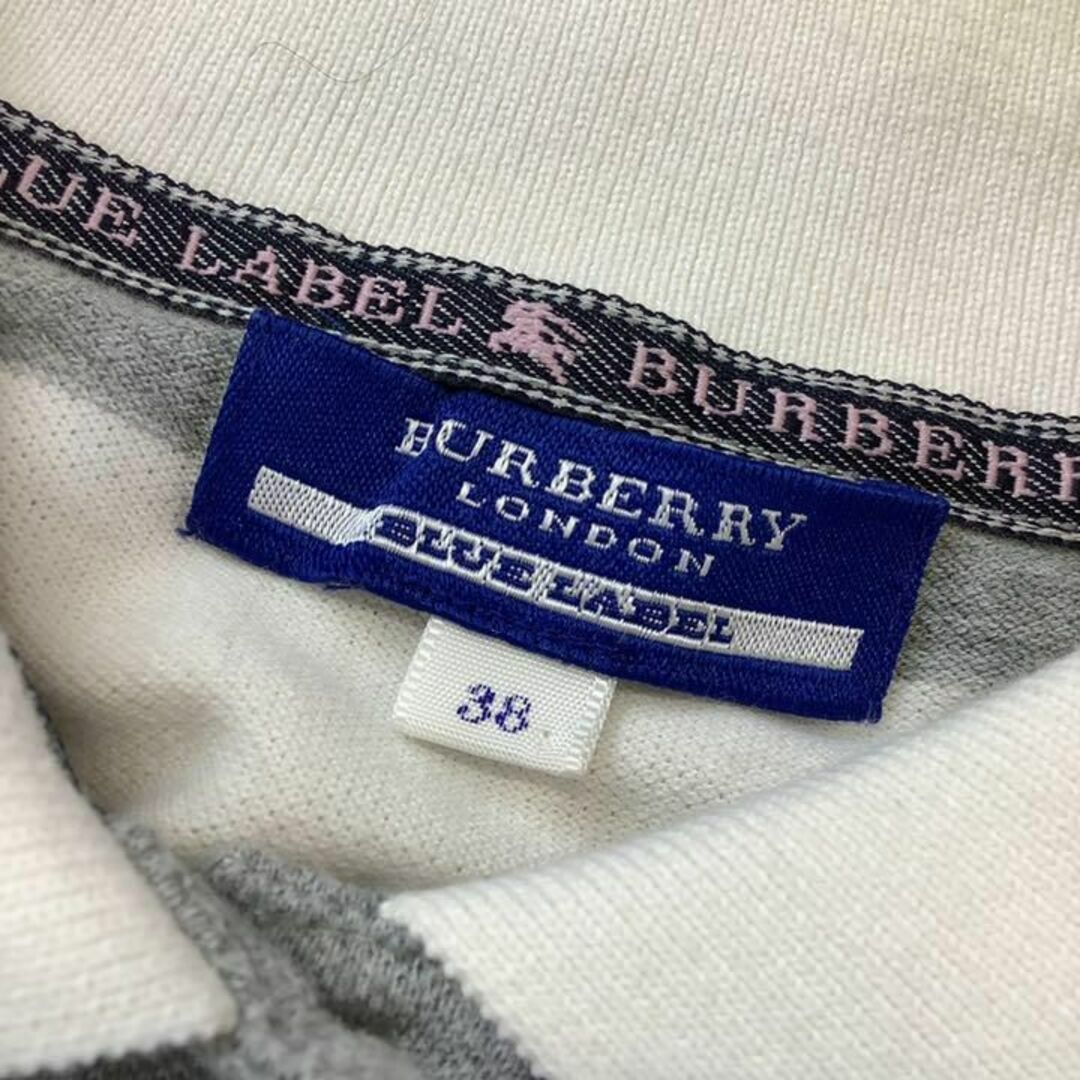 BURBERRY BLUE LABEL(バーバリーブルーレーベル)のBURBERRY BLUE LABEL 太 ボーダー ポロシャツ 半袖 グレー レディースのトップス(ポロシャツ)の商品写真